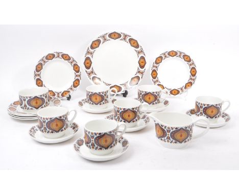 Mid Winter - A retro mid 20th century ceramic tea service set. Including cups ,saucers, sugar pot, milk jug. With makers labe