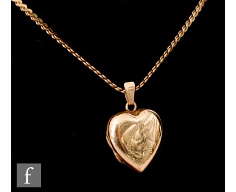 A 10k flat S link chain terminating in bolt ring fastener with a 9ct locket, length 60cm, weight of chain 9g, weight of locke