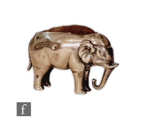 A silver hallmarked pin cushion modelled as an elephant, Birmingham 1905, Cornelius Desormeaux Saunders &amp; James Francis H