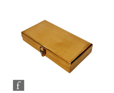 An Art Deco bass rectangular compact opening to twin compartments and a mirror, blue enamel detail to hinged clasp, length 11