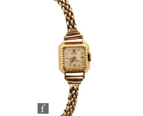 A lady's 18ct manual wind Rolex wrist watch, batons to a square dial, case diameter 16mm, to an associated 9ct bracelet, tota