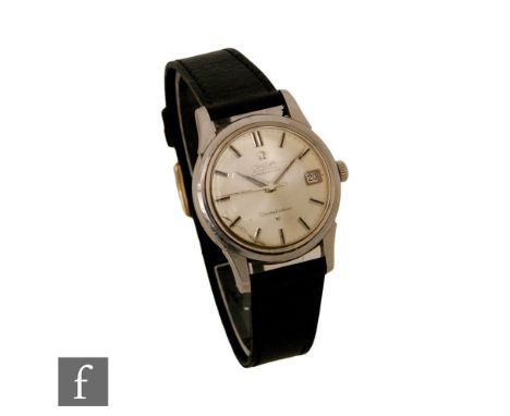 A gentleman's stainless steel Omega Constellation automatic chronometer, batons and date facility to a circular silvered dial