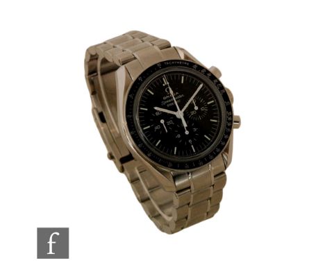 A gentleman's stainless steel Omega Speedmaster Professional Moonwatch Co-Axial 50th Anniversary limited edition wrist watch,