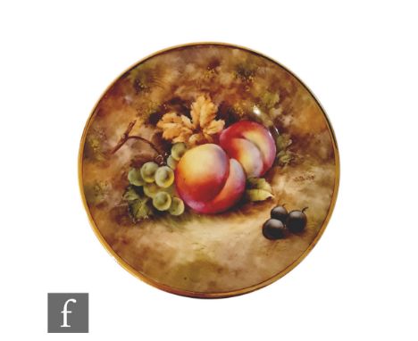 A small later 20th Century hand painted plate decorated by former Royal Worcester artist Richard Budd with Fallen Fruits, sig