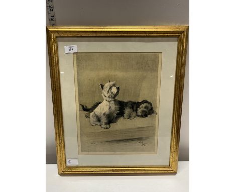A Cecil Aldin lithograph of two terriers 52x45cm, shipping unavailable 