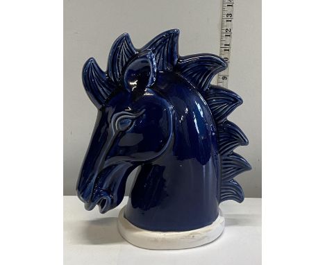 A blue ceramic horses head h33cm 