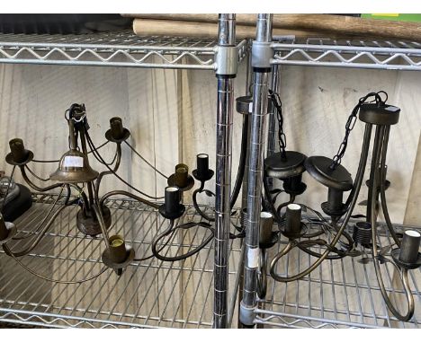 A pair of metal ceiling light fittings and one other, shipping unavailable 