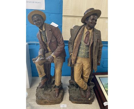 A pair of vintage ceramic figures Signed BB (Bernard Bloch), slight damage to one hand h56cm, shipping unavailable 