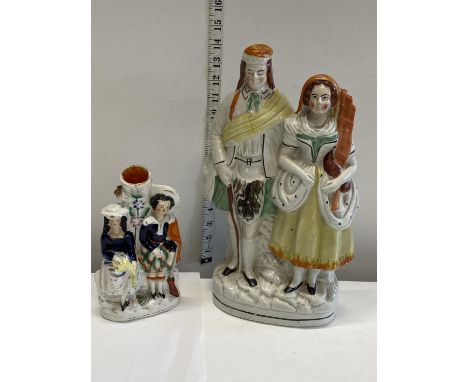 Two Victorian Staffordshire flat back ceramic figures tallest h37cm 