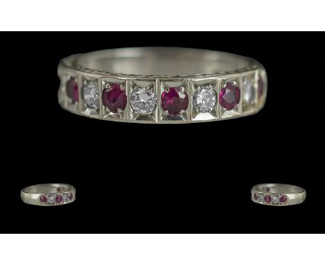Ladies 18ct White Gold Ruby and DIamond Set Dress Ring, Full Hallmark to Interior of Shank, Rubies and Diamonds of Pleasing C