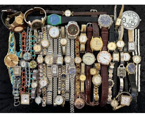 Box of Ladies &amp; Gentlemen's Wristwatches, leather and bracelet straps, assorted makes and designs, including Geneva, Rota