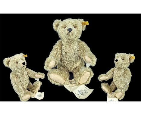 Steiff Club Classic 1920 Teddy Bear, genuine mohair, with growler, measures approx. 13'' high.  Button in ear, with labels at