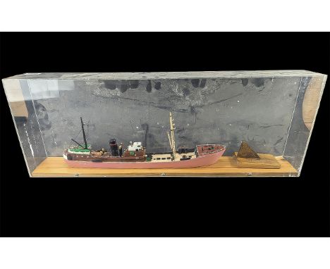 Scale Model of a Trawler, named GY289 Northern Dawn.  Realistically modelled in a perspex case, overall size 18'' x 10'' incl