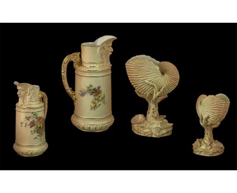 Royal Worcester Blush Ivory, comprising a Royal Worcester Shell Centrepiece on pedestal decorated with shells, measures 7'' t