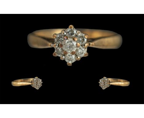 Ladies 9ct Gold Petite Diamond Set Cluster Ring, Full Hallmark to Shank, Well Matched Diamonds. Ring Size K. Weight 2,1 grams