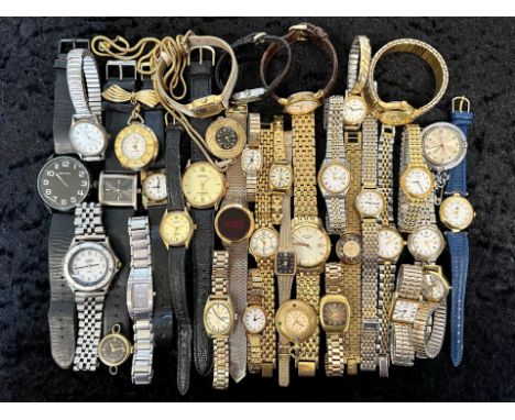 Box of Ladies &amp; Gentlemen's Wristwatches, leather and bracelet straps, assorted makes and designs, including Seiko, Paul 