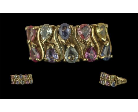 Ladies 9ct Gold Attractive Multi Gem Set Ring, full hallmark to interior of shank, the gems of good colour and clarity; ring 