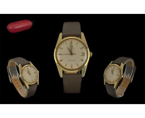 Omega Seamaster Gents Gold Tone Stainless Steel Automatic Wrist Watch featuring Just-Date display window, gold markers and se