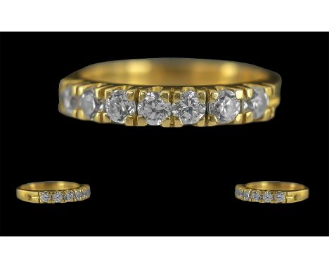 Ladies 18ct Gold 7 Stone Diamond Set Ring, Full Hallmark to Interior of Shank. The Well Matched 7 Small Brilliant Cut Diamond