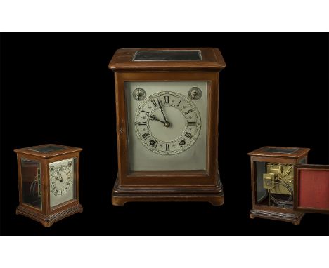 Antique Mantle Clock, silvered dial, Roman numerals, glazed top and sides.  Striking movement, made by Winterhalder &amp; Hof