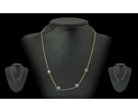 Victorian Period 1837 - 1901 Ladies 9ct Gold Moonstone Set Necklace, Marked 9ct. Please Note the Bolt Ring Is Later and Not G