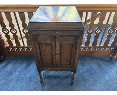 Wind up Gramophone in Cabinet , with two opening drawers with speaker.  With Records. Maker Quinton.  Stands on barley twist 