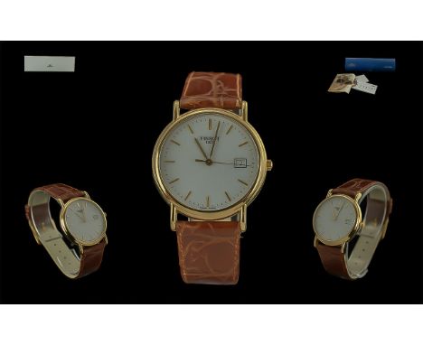 Tissot 1853 Gents 18ct Gold Cased Quartz Wrist Watch. Features Water Resistant, Full Hallmark to Back Cover, Calf Leather Wat