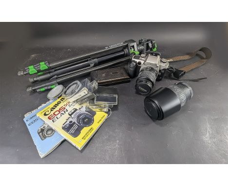 A Cannon EOS 50E Camera, to include a tripod, two lenses, and associated.