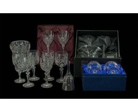 Collection of Quality Crystal Items, comprising a posy bowl and photo frame set, six wine glasses, Doulton crystal vase, Bohe