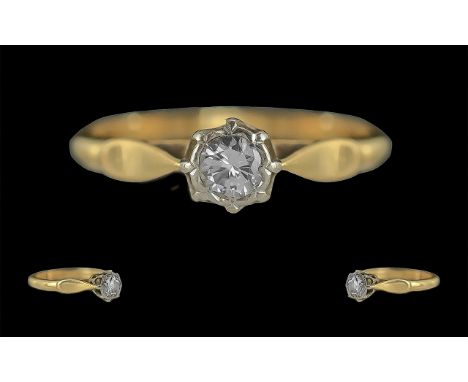 18ct Gold Ladies Single Stone Diamond Set Ring, Illusion Set. Marked 18ct to Shank. The Round Faceted Diamonds of Good Colour