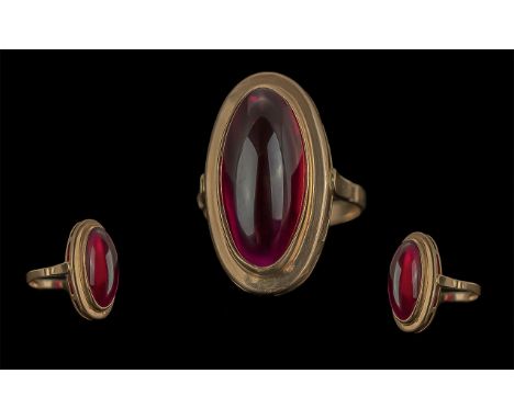 Ladies Pleasing Quality 14ct Gold Single Stone Red Spinel Set Dress Ring, Tests 14ct Gold. The Large Boat Shaped Red Spinel o