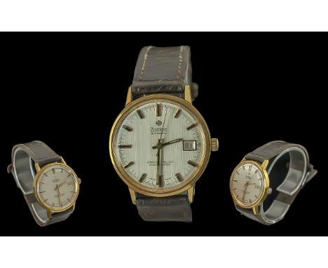 Zodiac Vintage Gold on Steel Automatic Kinglin 36 000 Chronometer 1970s Mens Wrist Watch, Hack function, case and dial in exc