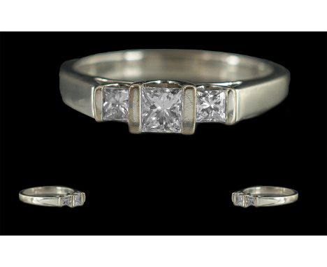 Ladies 18ct White Gold 'Corona' three stone Diamond set ring of excellent quality.  Full hallmark to interior of shank.  The 