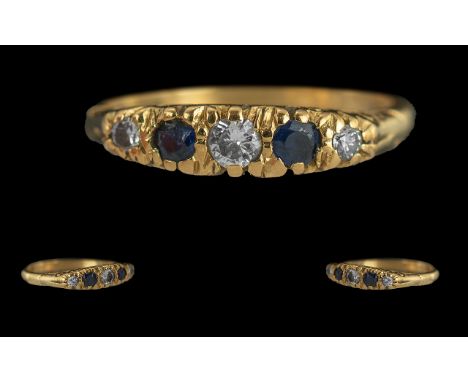 Antique Period - Pleasing 18ct Gold Sapphire and Diamond Set Ring, marked 18ct, Raised Ornate Setting, Sapphire and Diamond o