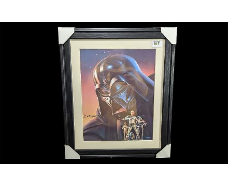 Star Wars Interest - Signed Framed Poster by R McQuarrie, image measures 13.5'' x 10.5''.  Mounted, framed and glazed.  Overa