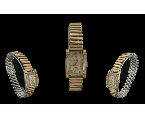 Gruen Veri Thin 9ct Gold Precision Mechanical Wrist Watch - Circa 1930's with 14ct Gold Plated Expanding Watch Bracelet By Kr