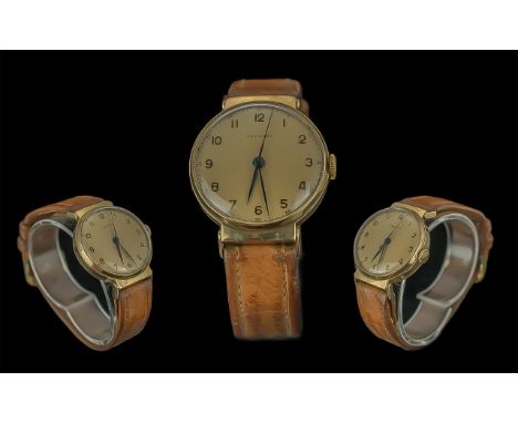 Longines - 1940's Gents 9ct Gold Mechanical Flexible Lug Watch ( Scarce Model ) With Champagne Tone Dial, Case Designed by Ed