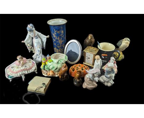 Box of Collectibles, including Carleton Ware 10'' vase, silver picture frame, Lladro figures of girl with lamb, boy with lamb