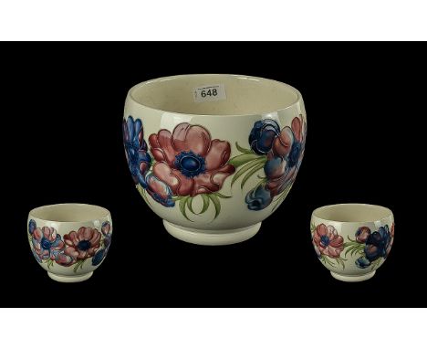 Moorcroft 'Anemone' Cream Planter, 7.5'' diameter, 6.5'' high, cream ground with colourful floral design.  Severe crazing, as
