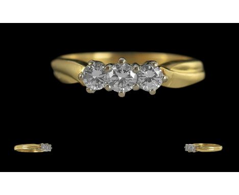 Ladies Fine Quality 18ct Gold 3 Stone Diamond Set Ring, Full Hallmark to Interior of Shank. The Well Matched Round Brilliant 