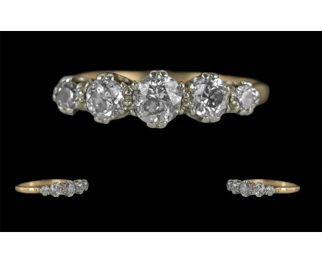 Ladies 18ct Gold and Platinum Five Stone Diamond Set Ring, marked 18ct and platinum to interior of shank, the five old cut di
