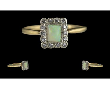 Edwardian Period 1901 - 1910 Ladies Petite 18ct Gold and Platinum Opal and Diamond Set Ring. Marked 18ct - Platinum to Shank.
