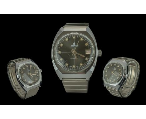 Josmar - Calendar Gents Manual Wind Steel Wrist Watch. c.1960's. Ref No 8853. Features Black Dial, Just-Date Display Window.