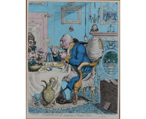 AFTER JAMES GILRAY 'Temperance enjoying a Frugal Meal', hand-coloured, print No. 1380/2500, produced for the Sunday Times Mag