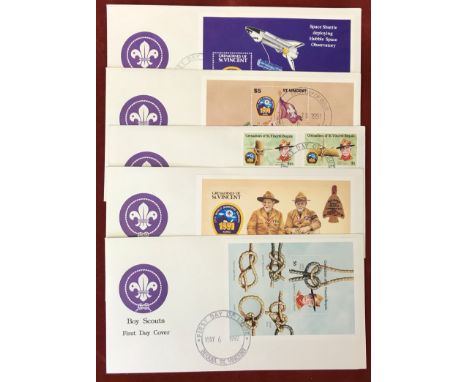 St. Vincent Scouting 1992 First Day Covers, batch of 5 different (5)