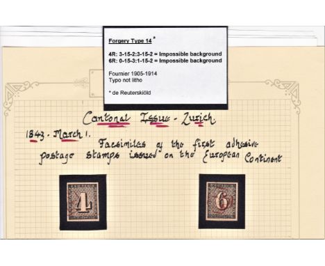 Switzerland 1843 Facsimile set of (2), First adhesive postage stamps. Space fillers of this rare issue