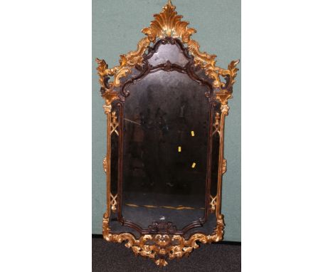 Chippendale style gilt pier glass mirror in the Rococo manner of rectangular form with pierced scrolling acanthus decoration 