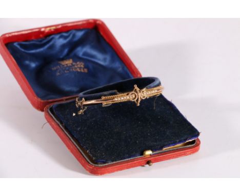9ct gold seed pearl set bangle, 5.8g gross in Millar &amp; Co of Aberdeen box 