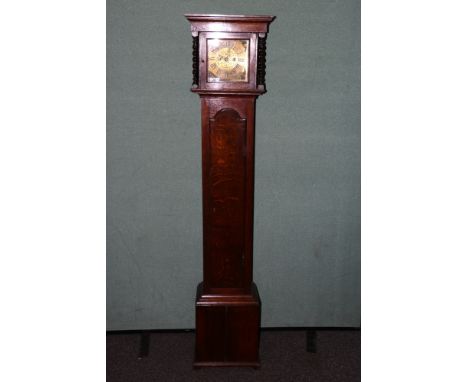 18th Century style oak cased grandmother clock, the brass dial with Roman numeral chapter ring. 208 x 46 x 24Cannot confirm w