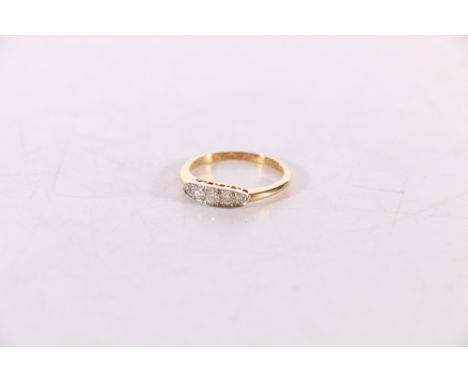 18ct gold diamond five stone ring, the central stone less than 0.1ct, size J, 2.2g gross 